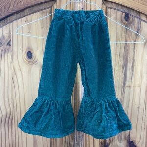 Girls ATUN green corduroy flare leg bell bottom pants size 1-2